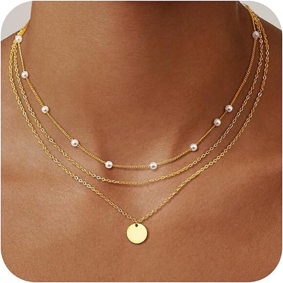 Jewelry - Layered Gold Necklaces for Women, Stackable Dainty 14K Real Gold Plated/Silver C